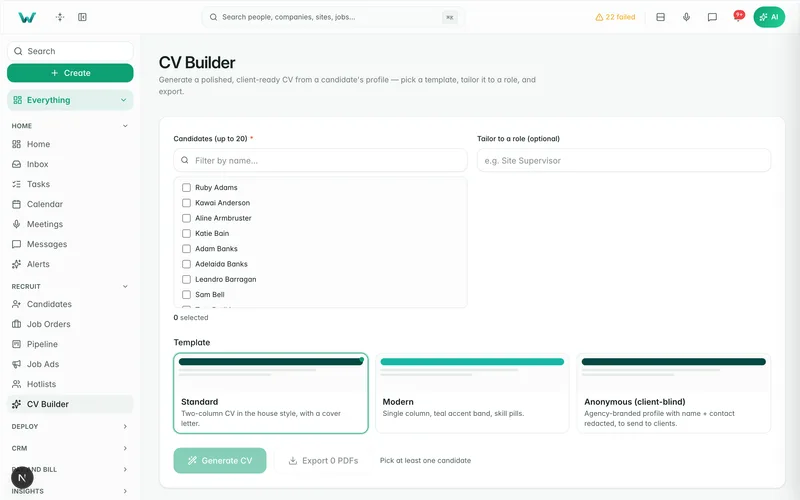 CV builder — live demo
