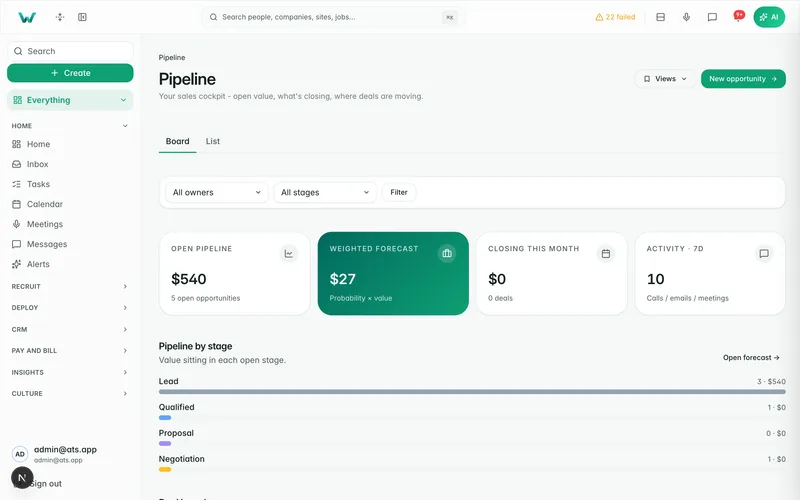 CRM & pipeline — live demo