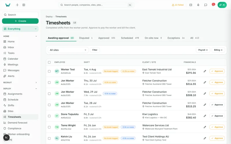 Payroll & billing — live demo