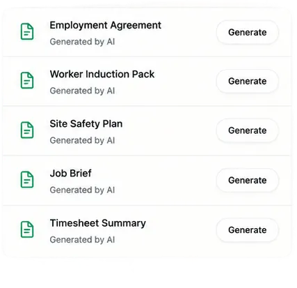 Employment agreements, inductions and safety plans generated by AI