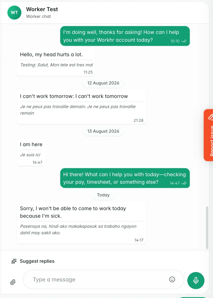 A multilingual Workhr worker conversation