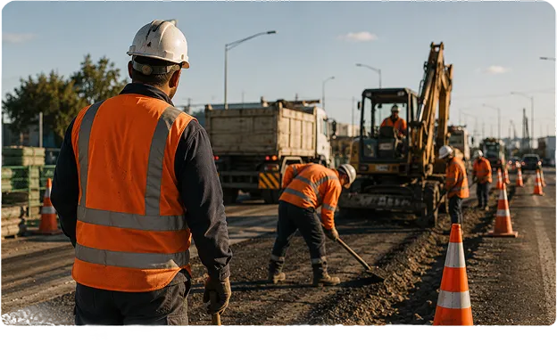 A field crew completing approved work
